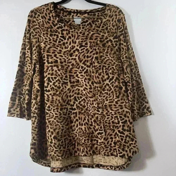 Chico’s Leopard Print 3/4 Sleeve Tunic Blouse Top Animal Print Women Size Large - Picture 1 of 11